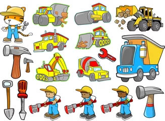 Fototapete Cartoon  Zeichnung Cute Construction Vector Illustration Set  © Blue Foliage