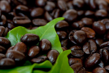 Roasted coffee beans .