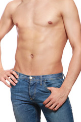 Naklejka premium Portrait of a shirtless young man, closeup