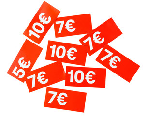 red paper price tags euros