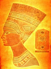 portrait of Nefertiti with an ancient egyption symbol