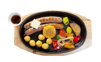 Sausage making roasted with vegetable