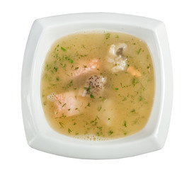 Vegetable soup with salmon