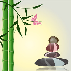 Fototapeta na wymiar design with bamboo clean shiny stones for a spa