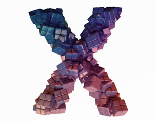 Violet Letter X  Made of Cubes In 3D