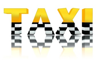 3d render of the word taxi with reflection