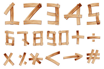Old Grunge Wooden Alphabet Number, vector set