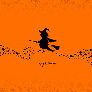 Halloween Flying Witch & Pumpkins Background
