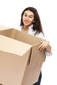 A Young Woman Carrying A Box