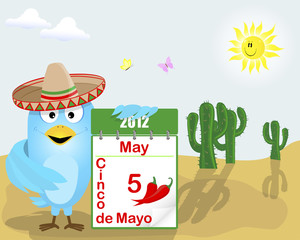 Cinco de Mayo. Blue Bird with a calendar.