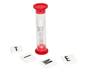 hour glass and time text