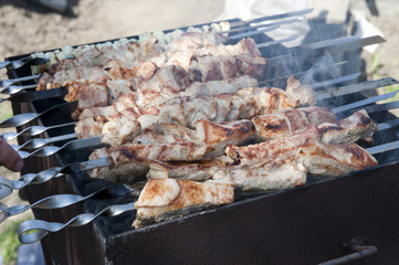 The meat on the open fire