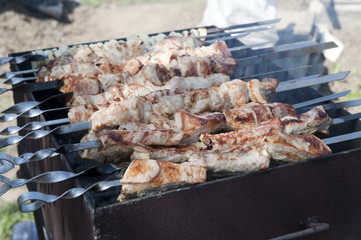 The meat on the open fire