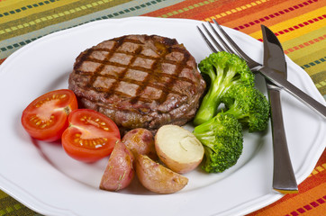 Barbecued Rib Eye Steak Served with Vegetables