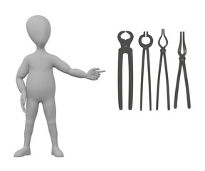 3d render of cartoon character with pliers