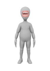 3d render of cartoon character with child teeth