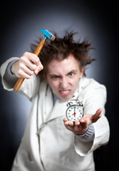 Crazy student and alarm clock