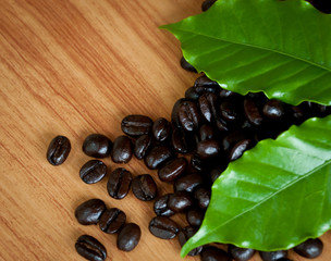 Roasted coffee beans .