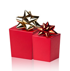 Red boxes with bows on white