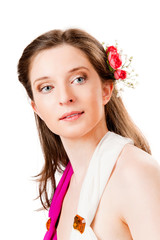 Fototapeta premium Portrait of a beautiful girl, isolated on white