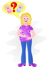 The pregnant woman thinks who at it will be born