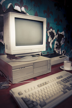 dramatic lighting image of an old, vintage workspace