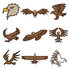 eagle bird icons vector set