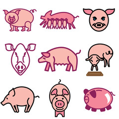 pig and bacon icons vector set