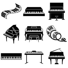 piano and keys icons vector set