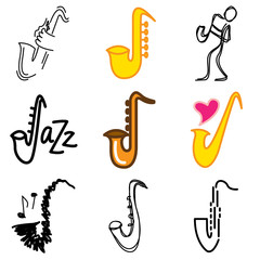 jazz saxophone icons vector set