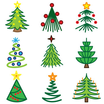 christmas tree icons vector set