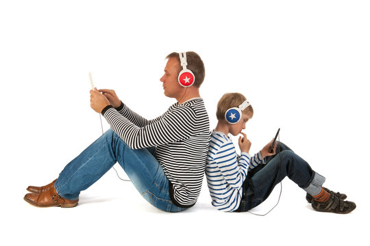 Father and son playing