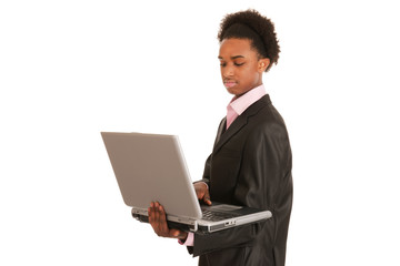Black business man with laptop