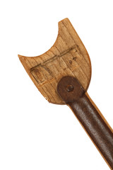 Wooden spade or fork  handle on a white background.