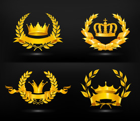 Vintage emblem, vector set on black