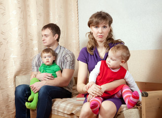 Family of four having quarrel