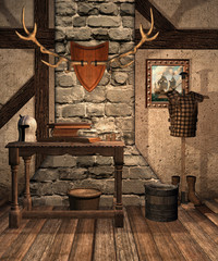 Średniowieczna izba ze stojakiem na zbroję - obrazy, fototapety, plakaty