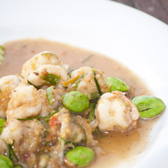 Thai food style spicy fried stink bean with shrimp