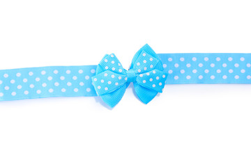 beautiful blue bow and ribbon isolated on white.