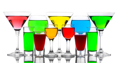 alcoholic cocktails isolated on white
