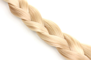 Blond hair braided in pigtail isolated on white