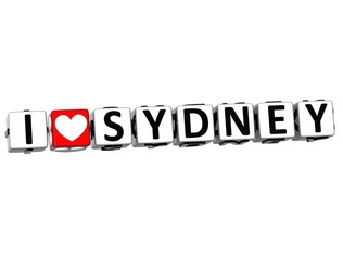 3D Love Sydney Button cube text