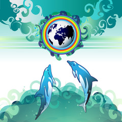 Eco Earth, clean water, diving dolphin