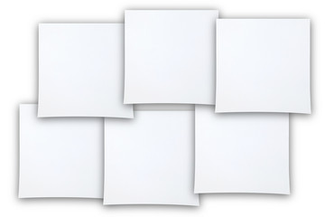 six pieces of paper on white background
