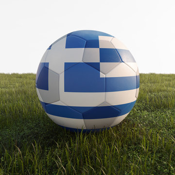 greece soccer ball isolated on grass
