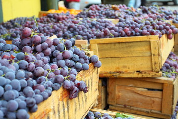 Red grapes at the local market in Valparaiso, Chile.