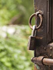 Old Padlock in a wooden door