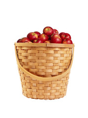 juicy red apples in basket isolated on white
