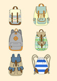 Set of trendy retro rucksacks