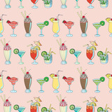 Seamless pattern with cute cocktails